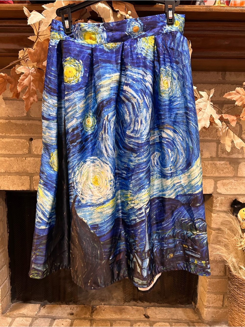 Starry Night Print Midi Skirt - Blue EUC